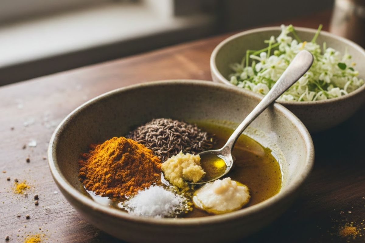 কড়াইতে ৪ চা চামচ সর্ষের তেল গরম করে দিন। তাতে পাঁচফোড়ন ও কাঁচালঙ্কা ফোড়ন দিন। ছোট করে কাটা আলু দিয়ে নাড়তে থাকুন। ভালো করে ভাজা হয়ে গেলে আদা বাটা, টমেটো কুচি ও কড়াইশুঁটি যোগ করুন। স্বাদমতো নুন, চিনি ও আধ চা-চামচ হলুদ দিয়ে সবকিছু ভালোভাবে কষতে থাকুন। হলুদ কাঁচা গন্ধ চলে যাওয়া পর্যন্ত রান্না করুন।
